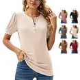 thumbnail image 4 of Camisa de manga abullonada Botón superior Frente Cuello redondo Estilo casual Mujer Mujer Camiseta diaria Beige M, 4 of 6