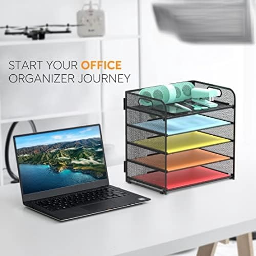 2 Pack Letter Tray 5-Tier Desk Organizer File Paper Holder with Handle, Metal Desktop Document Shelf Tray Office Classroom Organization - Black