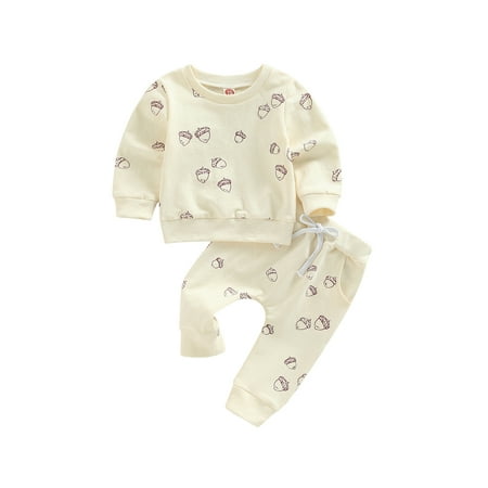 

Amuver Baby Boys Girls 2 Pieces Outfit Acorn Print Round Neck Long Sleeve Sweatshirts Tops + Elastic Waist Long Pants Set