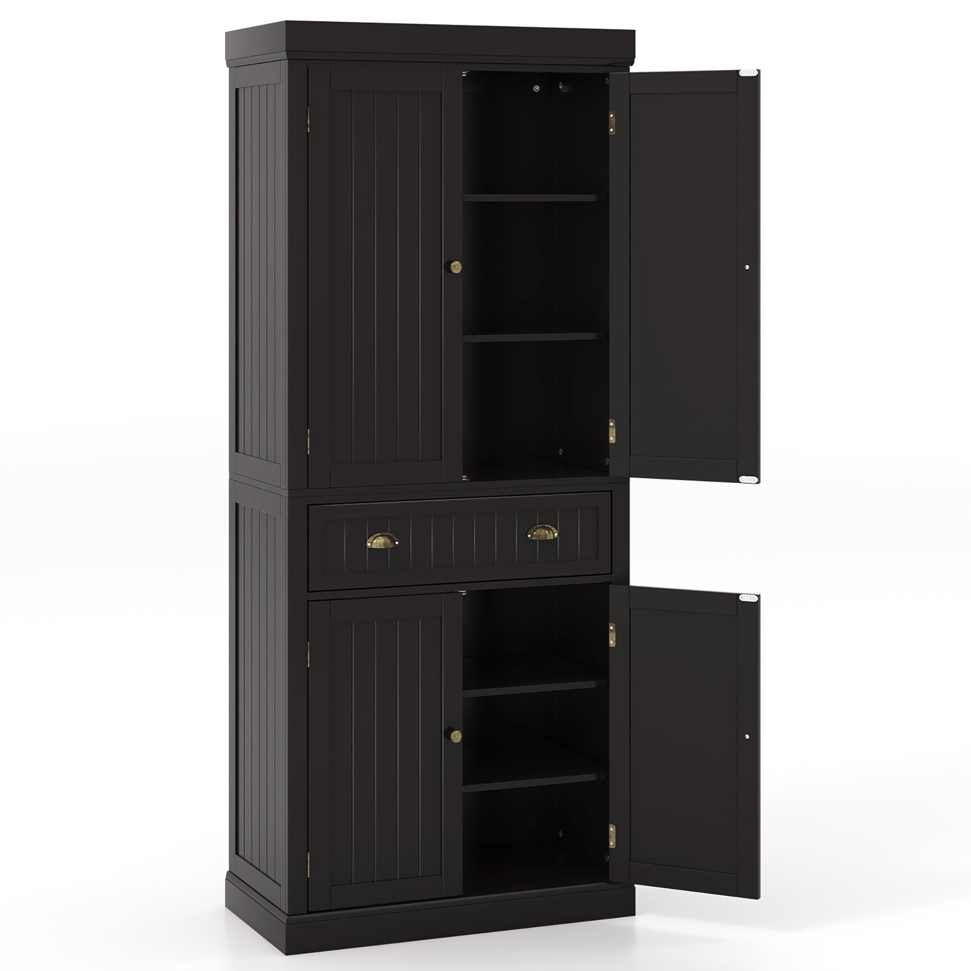 Gymax 72'' Kitchen Pantry Storage Cabinet Tall Freestanding Cupboard w/ 4 Doors Large Drawer Brown