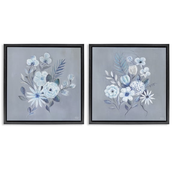 Stupell Industries Farmhouse Delicate Flower Bunches Black 2pc Floating Frame Art Set, 18 x 18 each, by Marilyn Dunlap