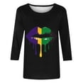 thumbnail image 6 of Mardi Gras Womens Top Plus Size Crew Neck Funny Graphic Blouse Trendy Carnival 3/4 Sleeve Holiday Shirts Casual Party Tunic Fat Tuesday Sweatshirts, 6 of 7