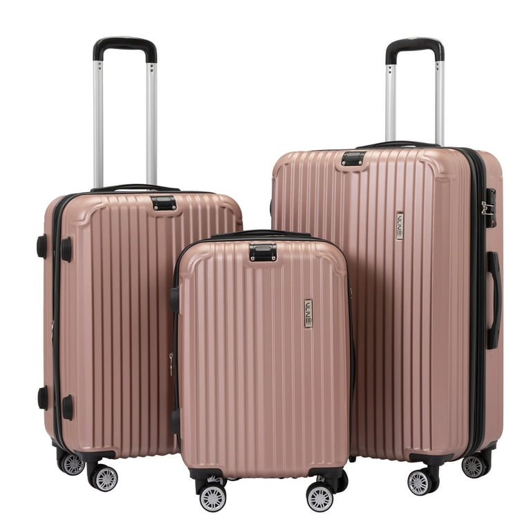 VLIVE 3 Piece Luggage Set Durable Suitcase Spinner Wheels Lightweight 20”  24” 28” Rose Gold 