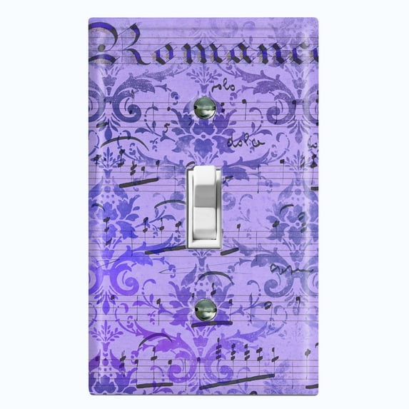 Metal Light Switch Plate Outlet Cover Purple Music Sheet Wallpaper Damask MUS003