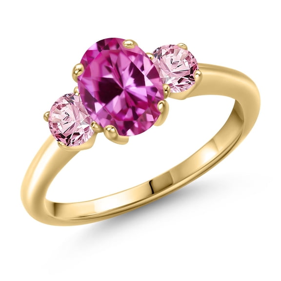Gem Stone King 2.15 Ct Pink Created Sapphire Pink Lab Grown Diamond 18K Yellow Gold Plated Silver Ring