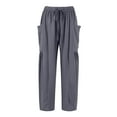 thumbnail image 5 of Linen Baggy Pants for Women Plus Size Wide Leg Drawstring High Waisted Elastic Waist Gauze Pants Work Ankle Length Loose Fit Trouserswith Pockets Gray XL, 5 of 9