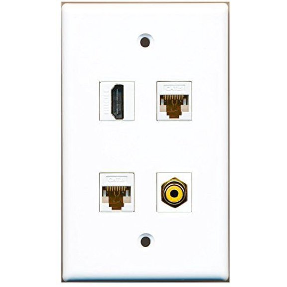 RiteAV - 1 Port HDMI 1 Port RCA Yellow 2 Port Cat6 Ethernet White Wall Plate