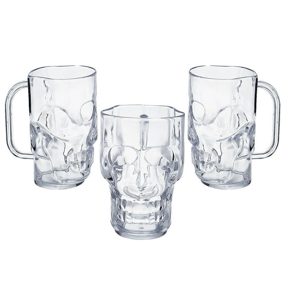 Clear Plastic Skull Mug - Party Supplies - 12 Pieces