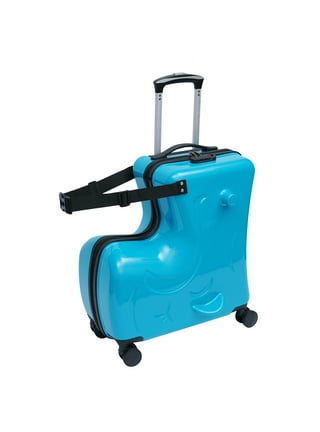 N-A AO WEI LA OW Kids ride-on Suitcase carry-on Tollder Luggage with Wheels  Suitcase to Kids aged 6-12 years old (Blue, 24 Inch).