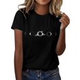 thumbnail image 2 of Hauts d'Été pour Femmes, Blouses Décontractées Élégantes 2024, T-Shirts à Imprimé Solaire, Col Rond, Manches Courtes, Noir, 2 of 4