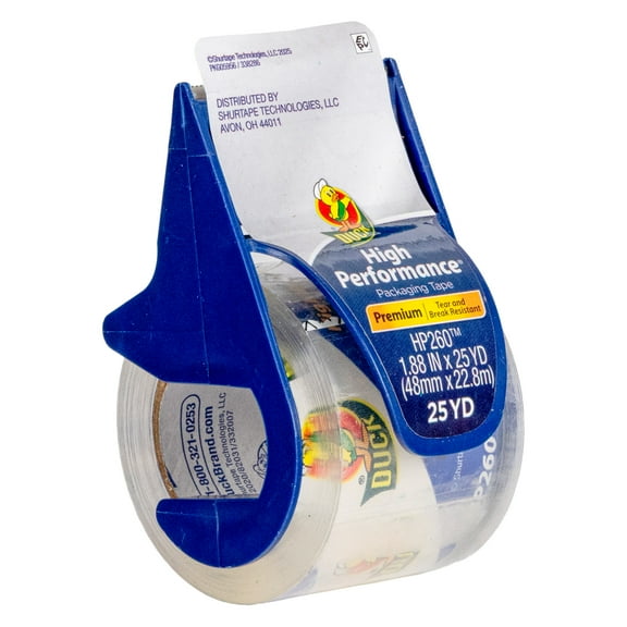 Duck High Performance Packing Tape with Dispenser - Clear, 1.88 in. x 25 yd.