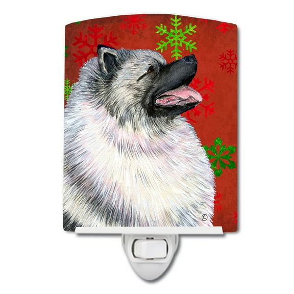 Caroline's Treasures SS4695CNL Keeshond Red and Green Snowflakes Holiday Christmas Ceramic Night Light, 6x4x3",