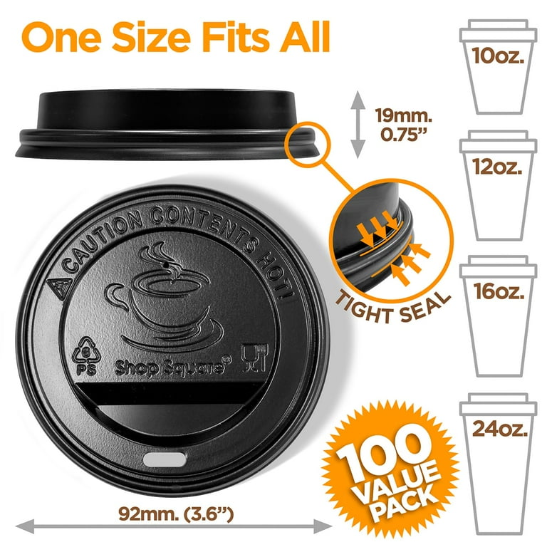 Disposable Coffee Cup Lids, 100 Pack Plastic Coffee Lids for Hot Beverages,  Black
