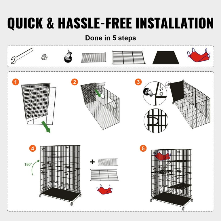 BENTISM Catio 4 Tier Large Cat Cages Indoor Detachable Metal Playpen Enclosure with 360 Rotating Casters with 3 Ladders and a Hammock for 1 3 Cats 35.4x23.6x51 inch Walmart