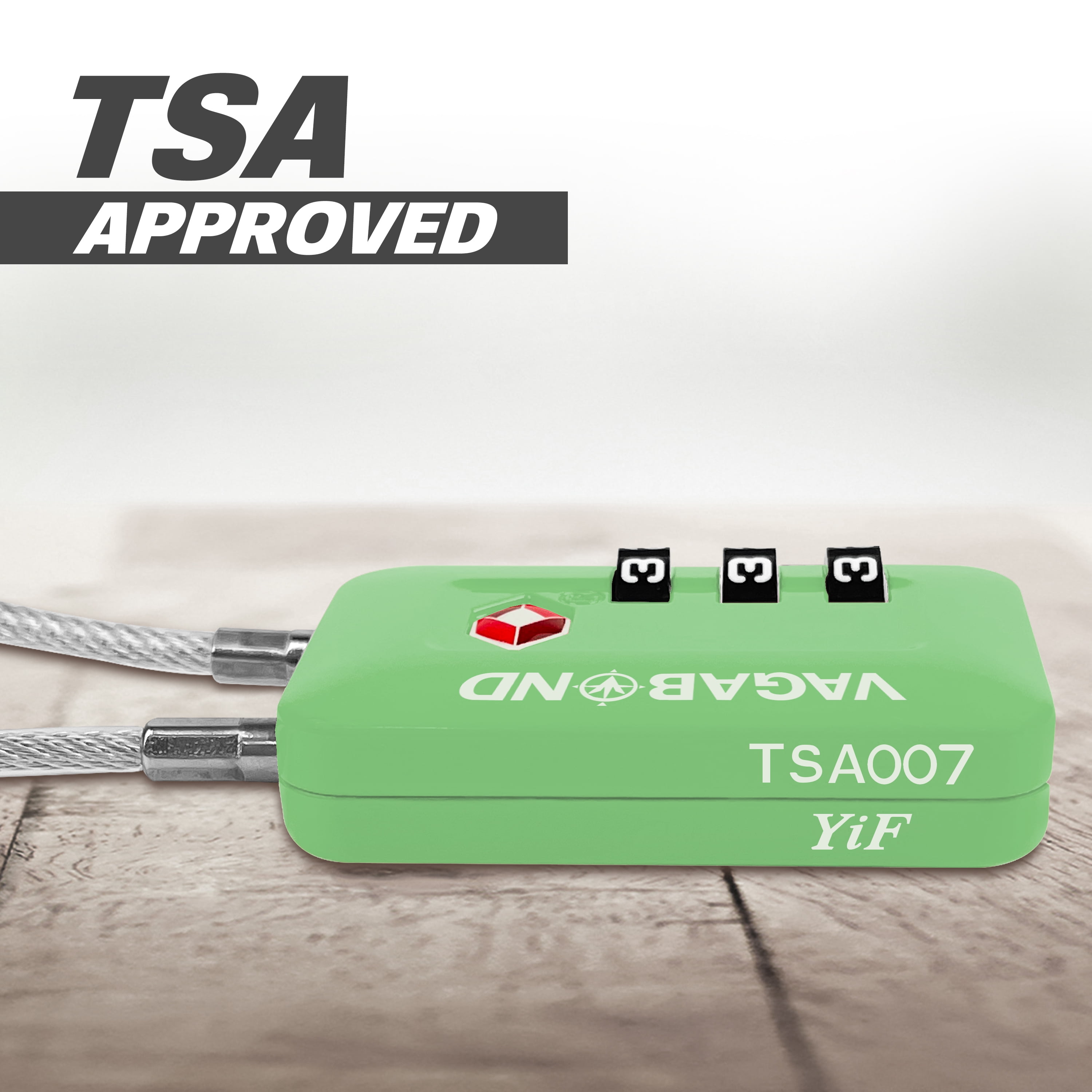 VAGABOND TSA Accepted Luggage Travel Lock 3 Digit Combination Keyless Resettable Suitcase Steel Cable Lock with Zinc Alloy Body Green 2 Pack