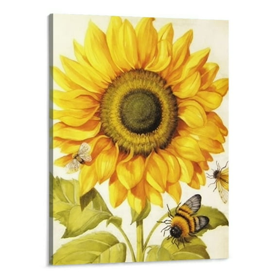 Shiartex  Sunflower Wall Art Yellow Wall Decor for Bathroom Living Room Bedroom Flower and Bee Painting Floral Canvas Prints Pictures Abstract Artwork Framed Ready to Hang 16x20 Inch