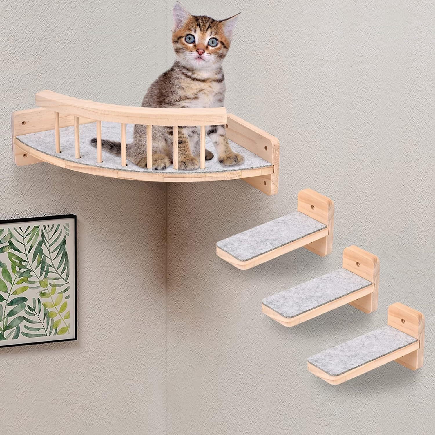 Cat Wall Shelves with 3 Non-Slips Steps, Space-Saving Mounted Cats Walls Furniture & Shelf for Climbing (Natural)