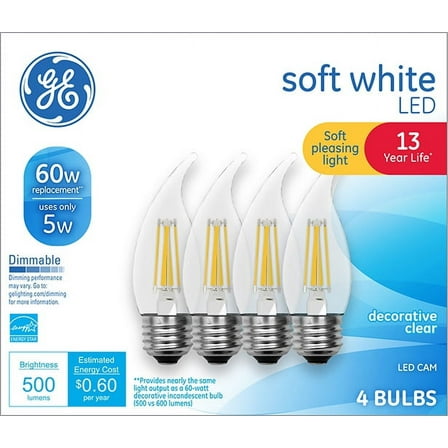 GE LED 5-Watt (60W Equivalent) Soft White Clear Finish Light Bulbs, 4pk