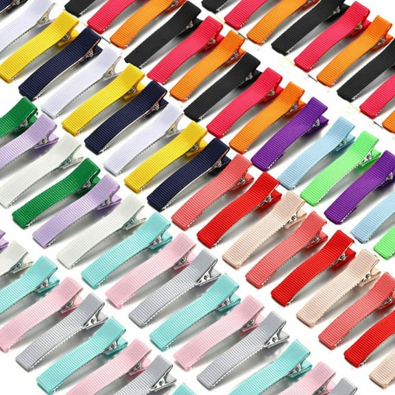 100Pcs Flat Alligator Clip Kit Prong Hair Clips Hair Pin Covered Grosgrain Ribbon Hair Barrettes DIY Hair Jewelry Craft