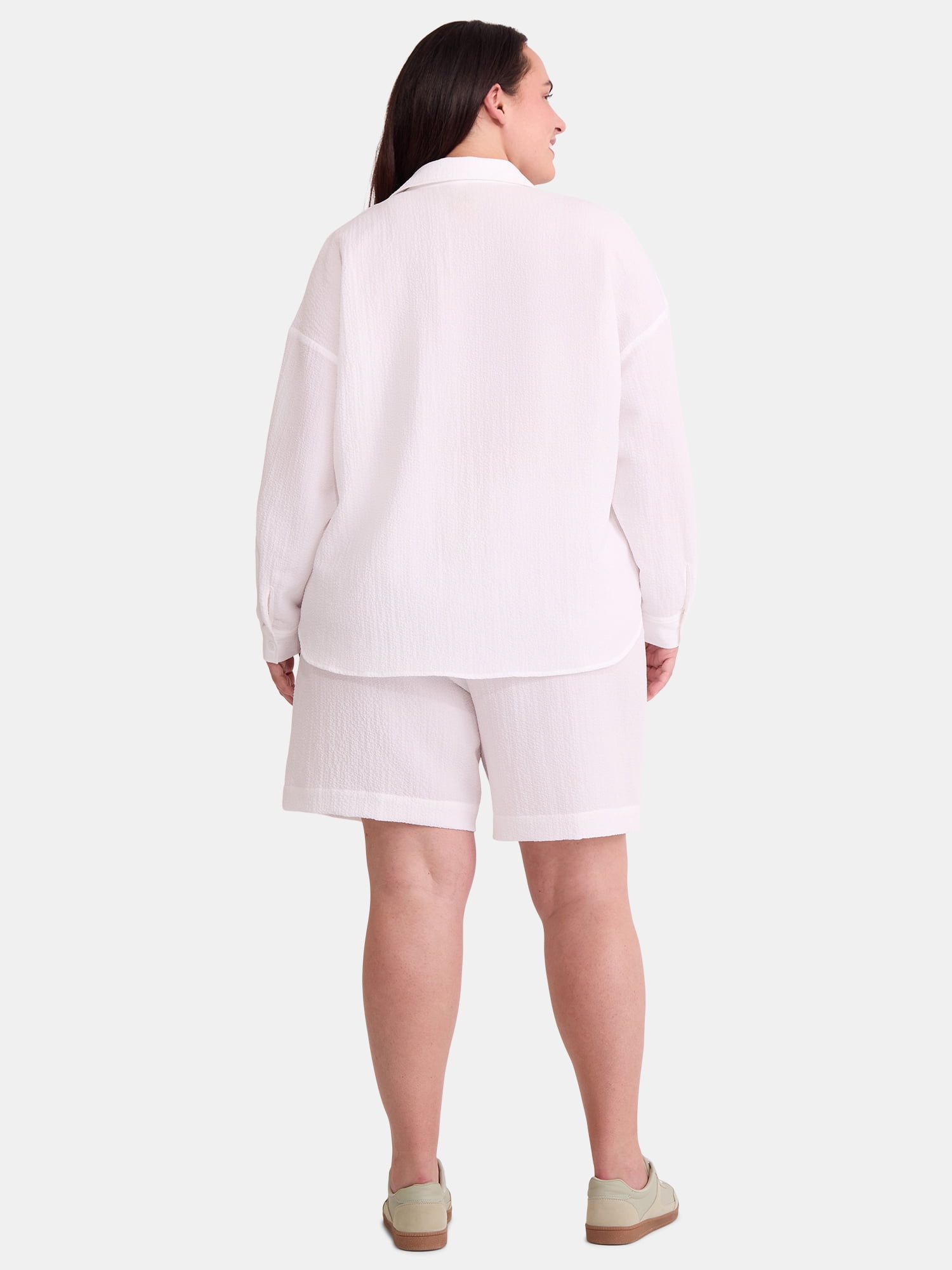 Just My Size Women's Plus Size Gauze Button Front Shirt and Pull On Shorts Set, 2-Piece, Sizes 0X-4X