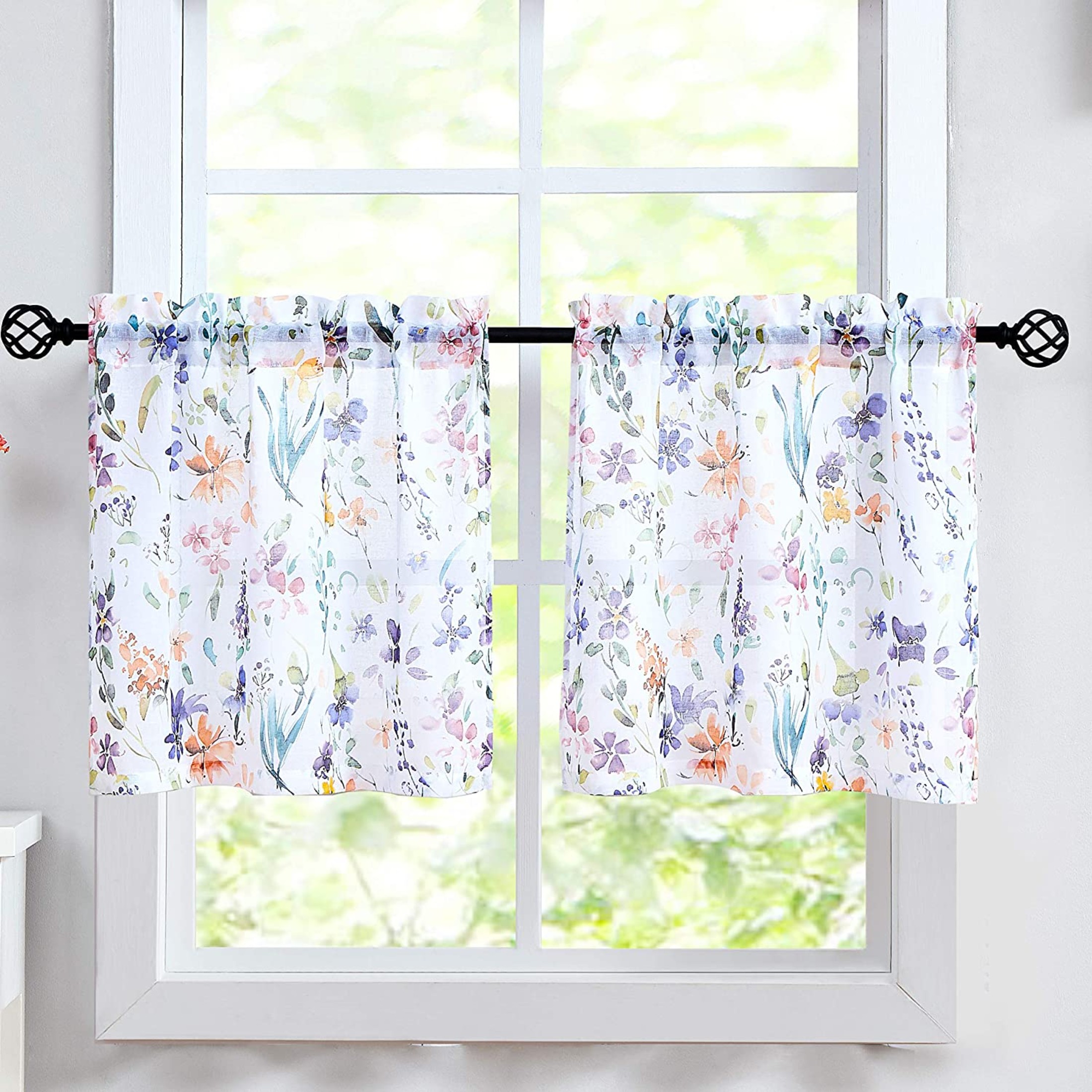 Fragrantex Purple Kitchen Curtains Flower Small Curtains Linen Rustic