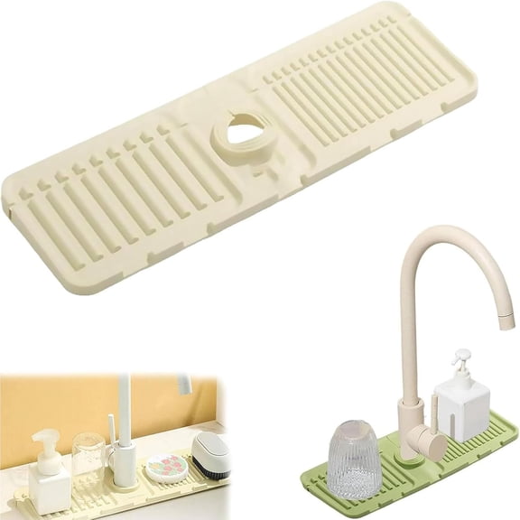 Faucet Guard & Draining Mat, Non-Slip Waterproof Foldable Silicone Sink Faucet Mat, Slope Design Kitchen Sink Splashguard for Kitchen, Bathroom, Farmhouse (white)
