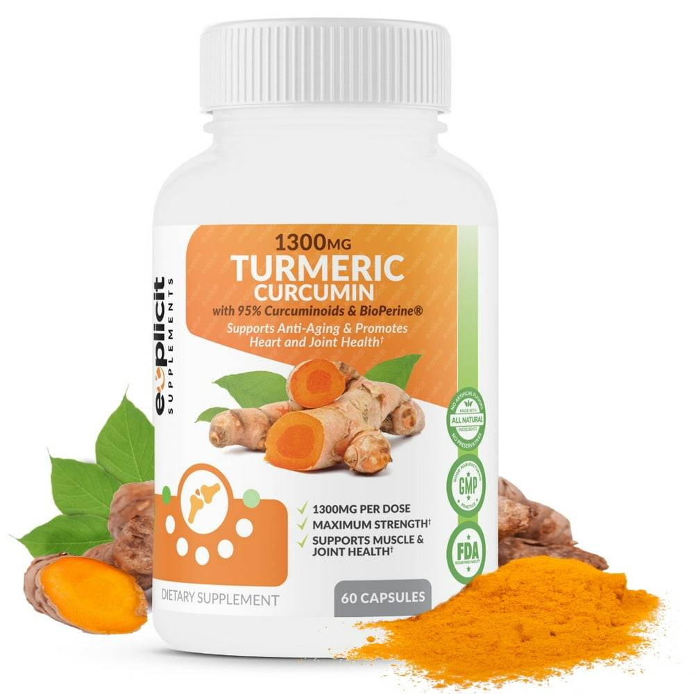 Natural Turmeric Curcumin (95) 1300mg Supplement 60 Capsules