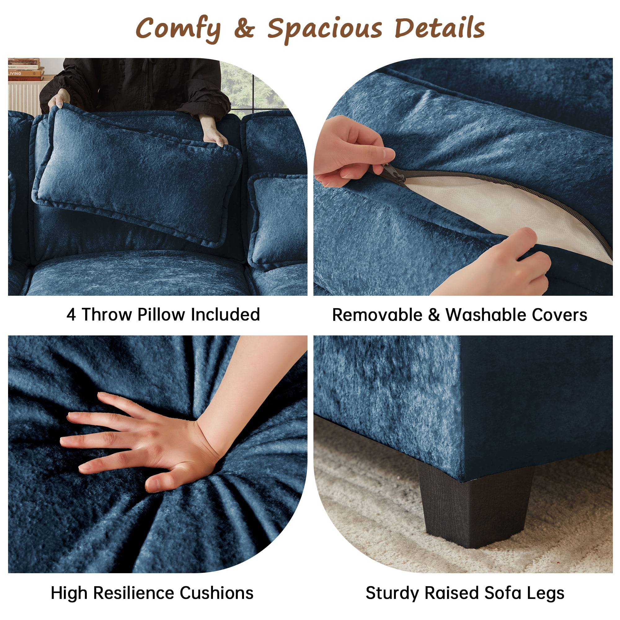 Pingliang Home Oversized Sectional Sofa U Shaped Couch 4 Seat with 4 Waist Pillows,Chenille Upholstery Symmetrical Sleeper Sofa Cloud Couch with Double Chaise Lounge for Living Room Apartment Office