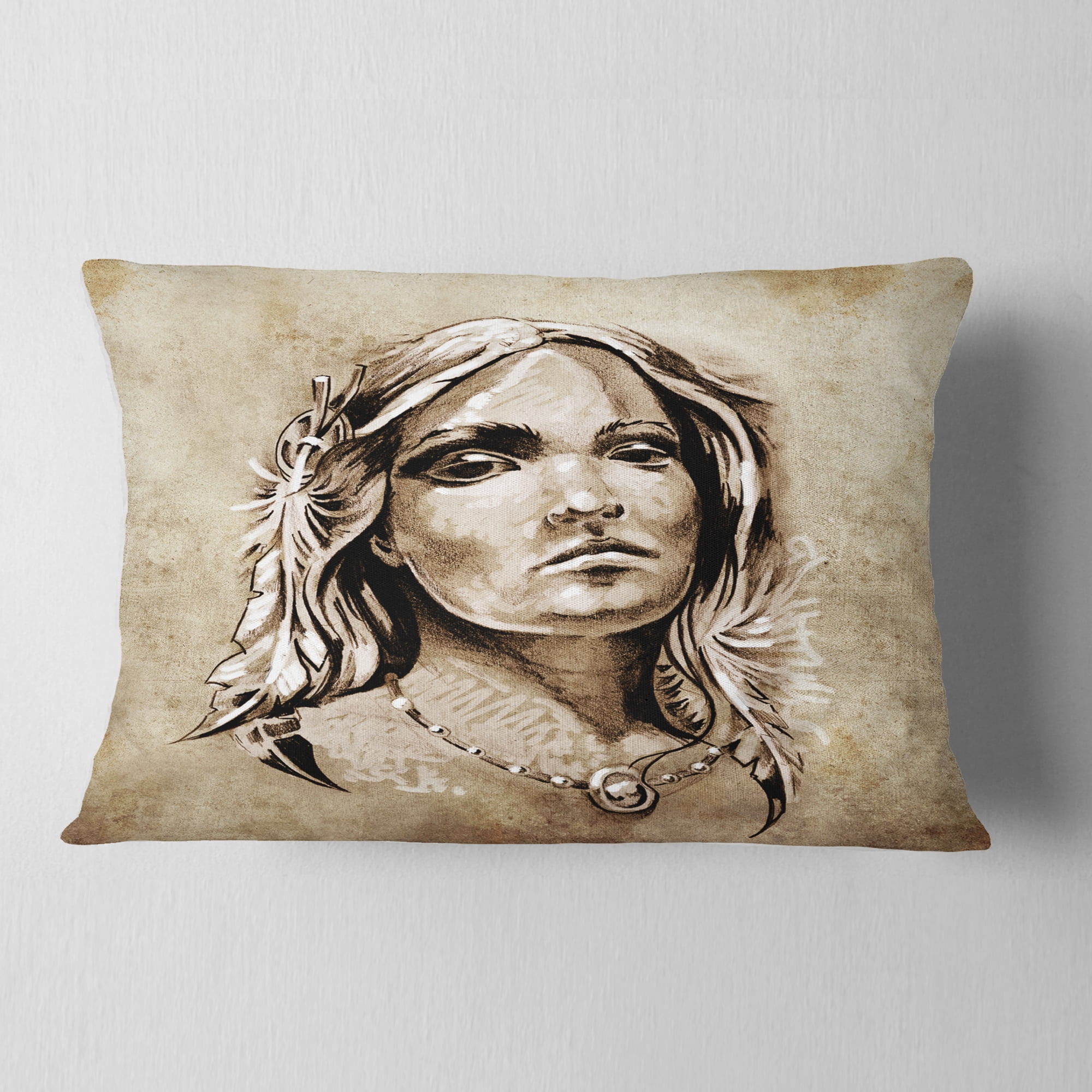 Designart Lovely and Passionate Look - Abstract Portrait Throw Pillow - 12x20