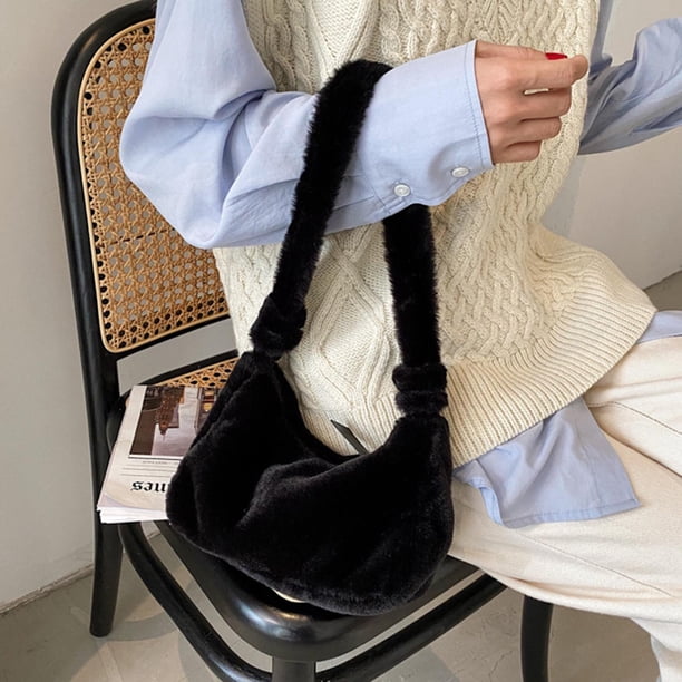 Bolsos de Hombro de Felpa para Mujer Bolsos de Piel Sintética Bolso de Mensajero Totes Satchel Moda Otoño Invierno Bolso Negro Baoblaze Bolso Monedero Mujer