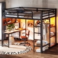 thumbnail image 5 of Harper & Bright Designs Full Size Loft Bed with Desk and Storage Shelves, Heavy Duty Loft Bed Frame with Lights and USB Ports, High Metal Loft Bed with Hanging Rod for Bedroom, Black, 5 of 16