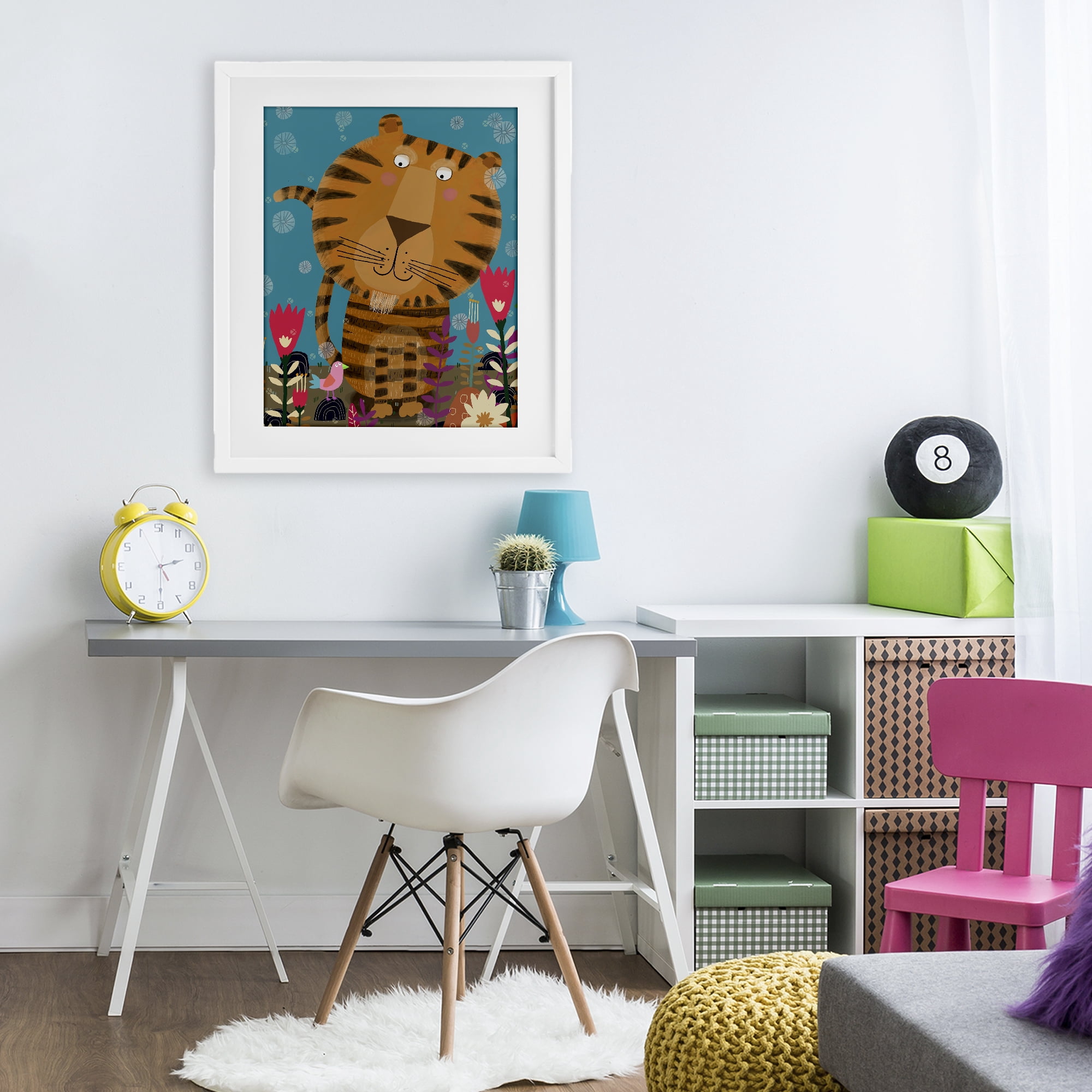 Stupell Industries Boho Tiger & Flowers White Framed Print Under Glass, design by Carla Daly