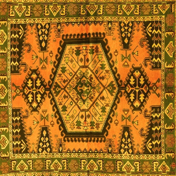 Ahgly Company Machine Washable Indoor Square Persian Yellow Traditional Area Rugs, 4' Square