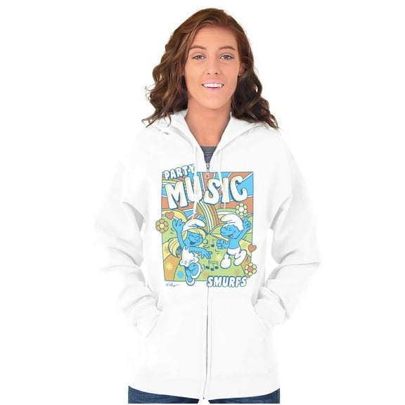 The Smurfs Cartoon Party Music Zip Hoodie Sweatshirt Women Brisco Brands S