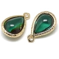 thumbnail image 2 of Glass Pendants with Golden Tone Brass Findings teardrop Green 18.5x12.5x7mm Hole: 1.5mm Brass+Glass, 2 of 2