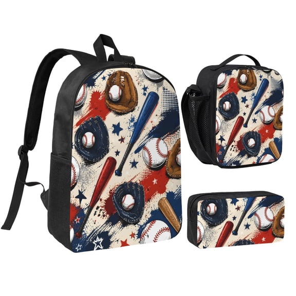 Sports Baseball Backpack Set 3pc Including Backpack, Lunch Bag and Pen Bag Combination