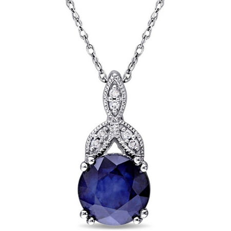 Tangelo 2-1/3 Carat T.G.W. Diffused Sapphire and Diamond-Accent 10kt White Gold Vintage Pendant, 17