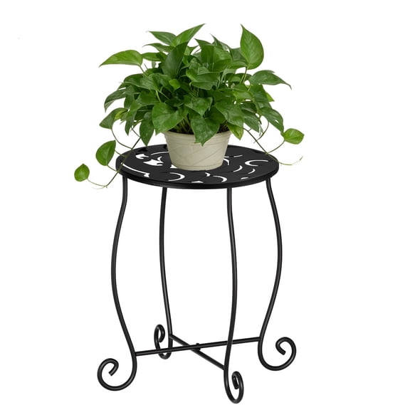 1 Pack Indoor Outdoor Side Table, Weather Resistant Black Metal Side Table for Patio Balcony Yard Porch Garden, Plant Stand for Indoor Outdoor Use