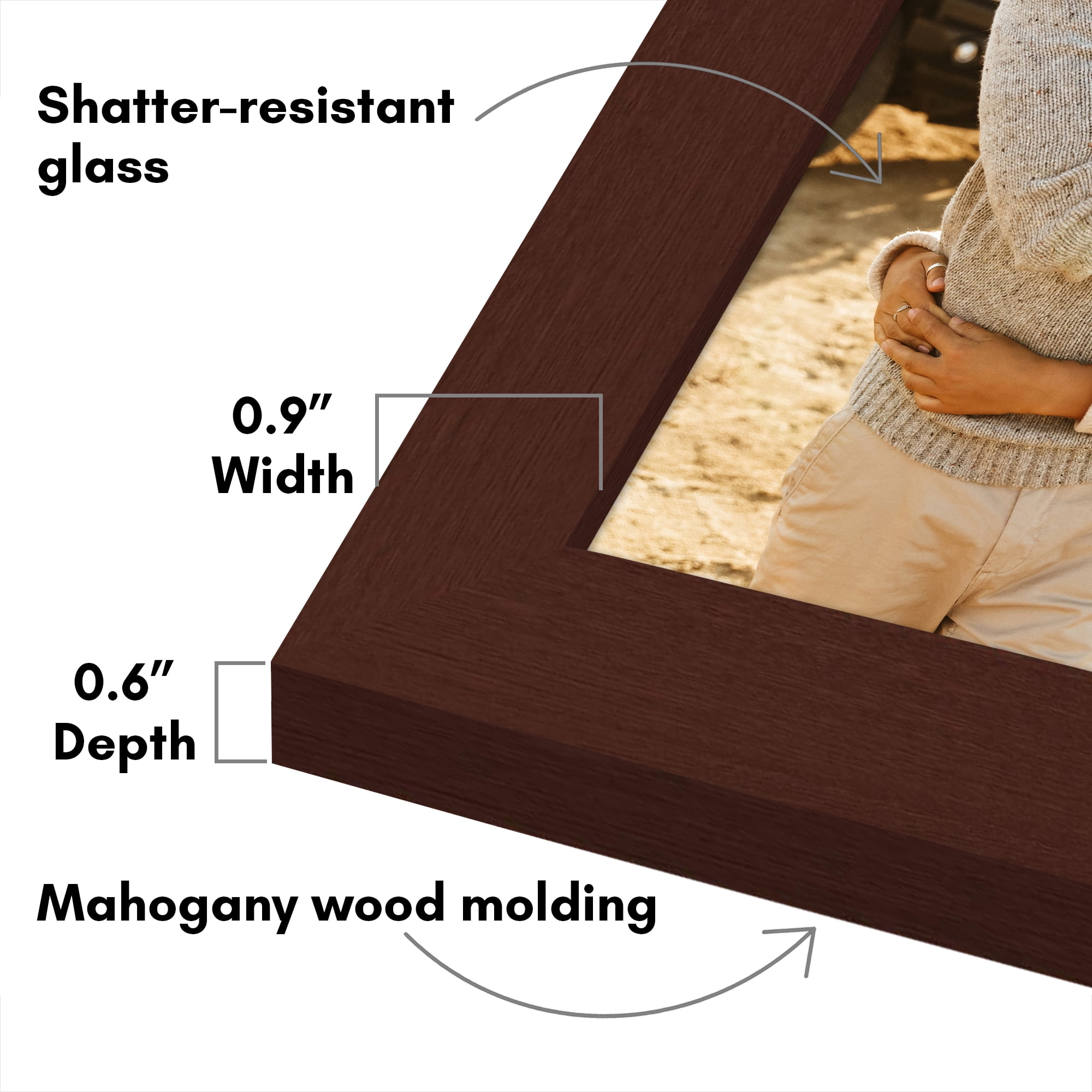 Americanflat 8x10 Hinge Frame with Shatter-Resistant Glass Hinged Double Frames Signature Photo - Mahogany