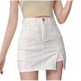 thumbnail image 2 of Qulqfy Denim Shorts Women Straight-Leg Stretchy High Waisted Casual Ripped Front Slit Trendy Summer Womens Jean Shorts White, 2 of 3