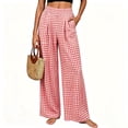 thumbnail image 4 of Maplenight Womens Plaid Pants Wide Leg Elastic High Waist Pleated Casual Pants Summer Vacation Office Trousers with Pockets, 4 of 6