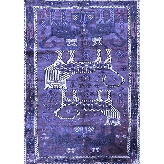 Ahgly Company Machine Washable Indoor Rectangle Animal Blue Traditional Area Rugs, 8' x 10'