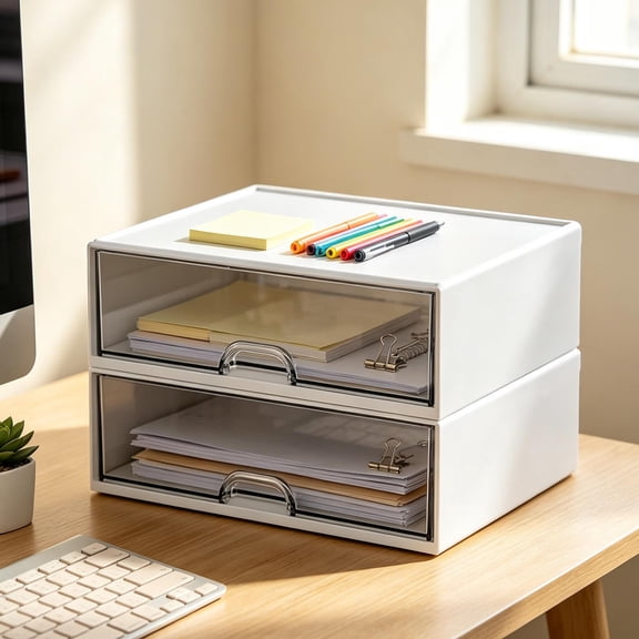Werulen Desktop Transparent Drawer Storage Box, Large Capacity Office Organizer Drawer, Clear Stationery Storage Container, Spacious Desk Supply Drawer, Portable Pencil Organizer Box