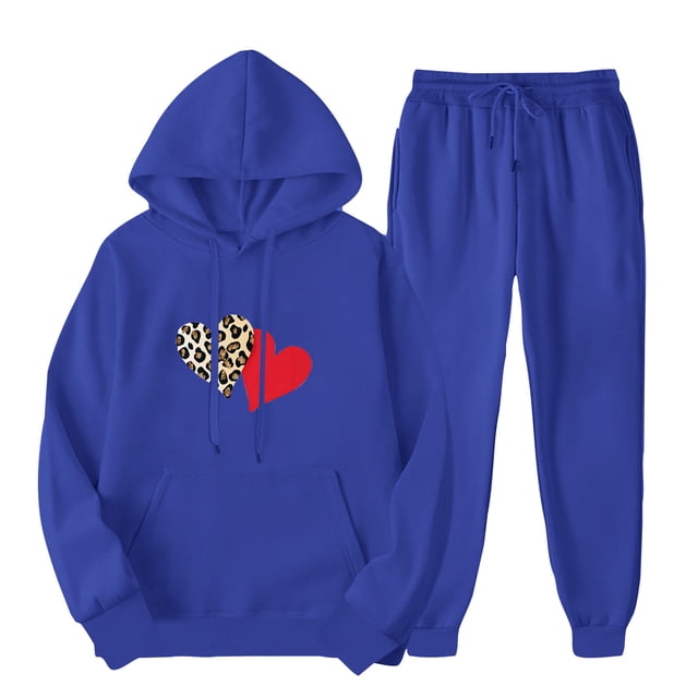 Récentes Commandes Ensemble 2 Pcs Chandail en Molleton 2025 ZVAVZ Ensemble de Survêtement pour Femme avec Imprimé Cœur Coloré, Chandail à Capuche avec Cordon de Serrage, Haut à Enfiler, Pantalon Long à la Mode, Ensemble de Détente