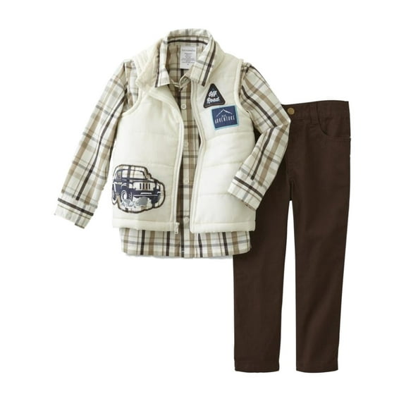 Infant & Toddler Boys Off Road Baby Outfit Ivory Vest Plaid Shirt & Pants 18m