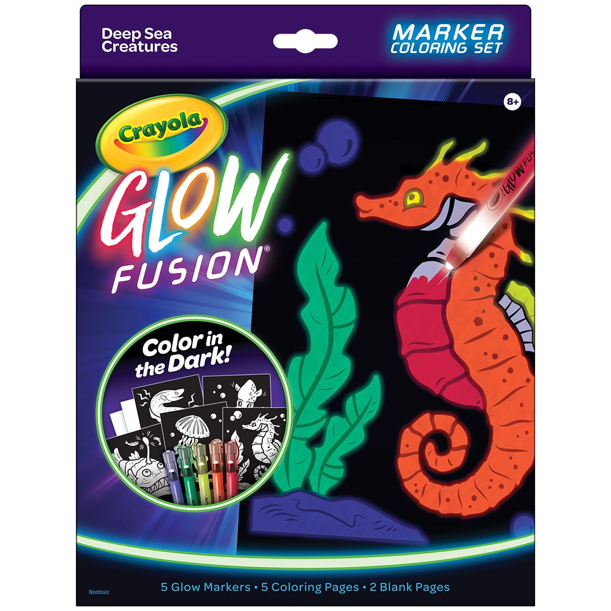 Crayola Glow in the Dark Coloring Set with Markers, Sea Creatures, Gifts for Kids, Ages 8+
