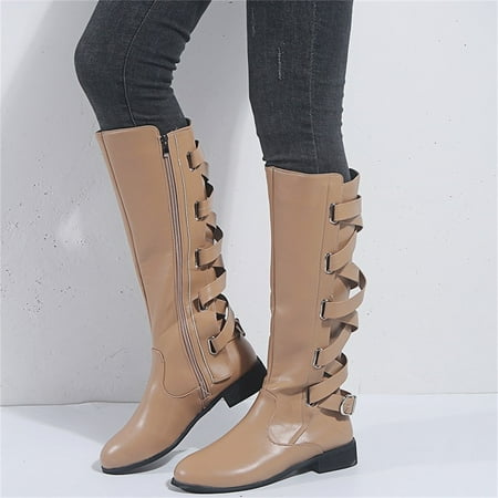 

Hvyes Halloween Gifts Fashion Plus Size Boots Women Autumn Long Tube Lace Up Long Tall Wide Mid Calf Heel Cowgirl Cowboy Boots