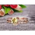 thumbnail image 3 of 2 Carat 6mm Round Cut Champagne Diamond Moissanite Bridal Set Engagement Ring With Matching Band 10k Rose Gold Art Deco Vintage Look, 3 of 5