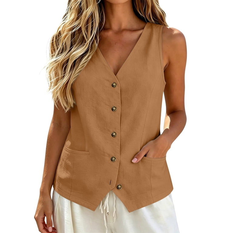 トップス cotton linen vest Holzkary Cotton Linen Tops for Women Linen Vest Tops Waistcoat