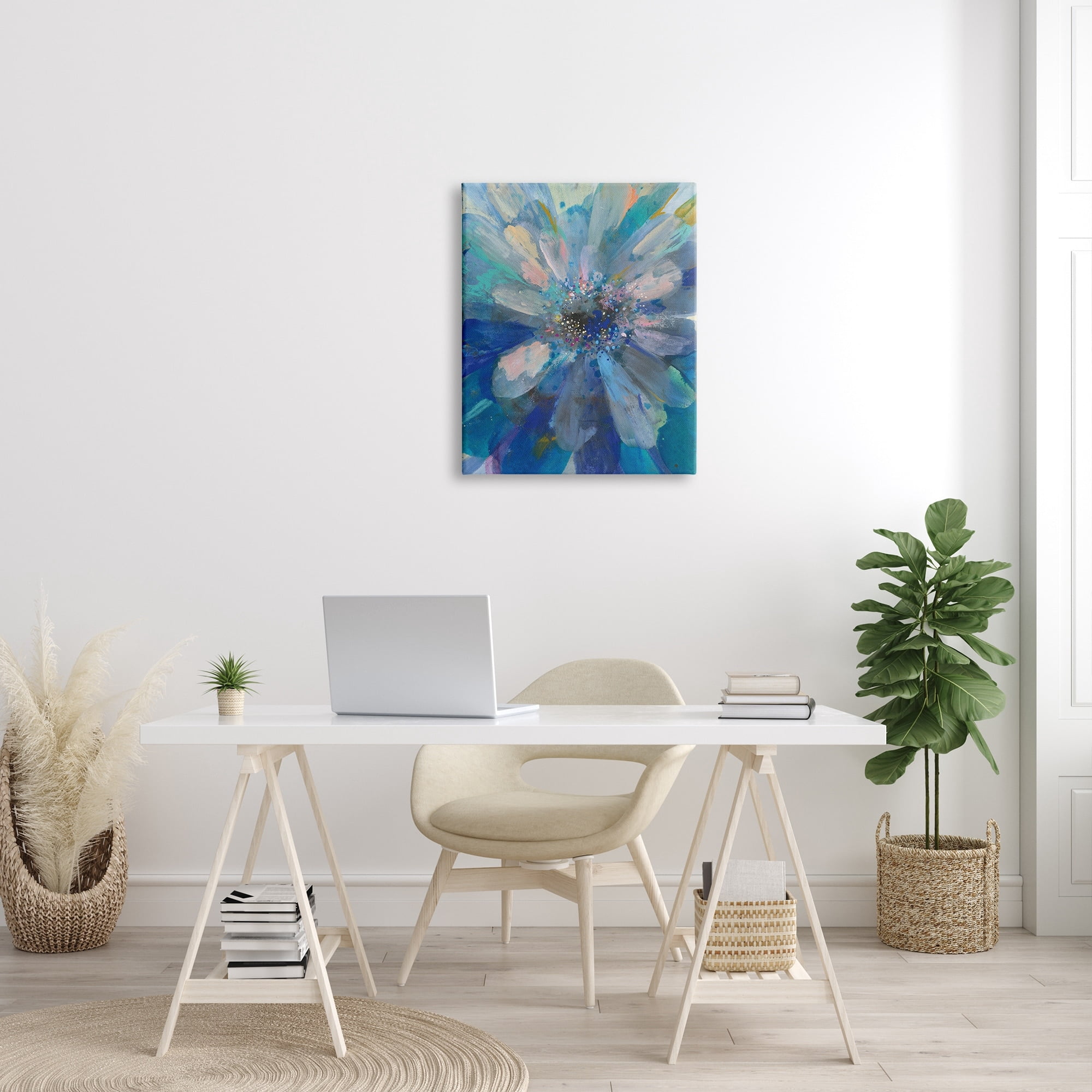 Stupell Industries Abstract Blue Floral Petals Contemporary Flower Splatter Abstract Painting Gallery Wrapped Canvas Print Wall Art, 24 x 30
